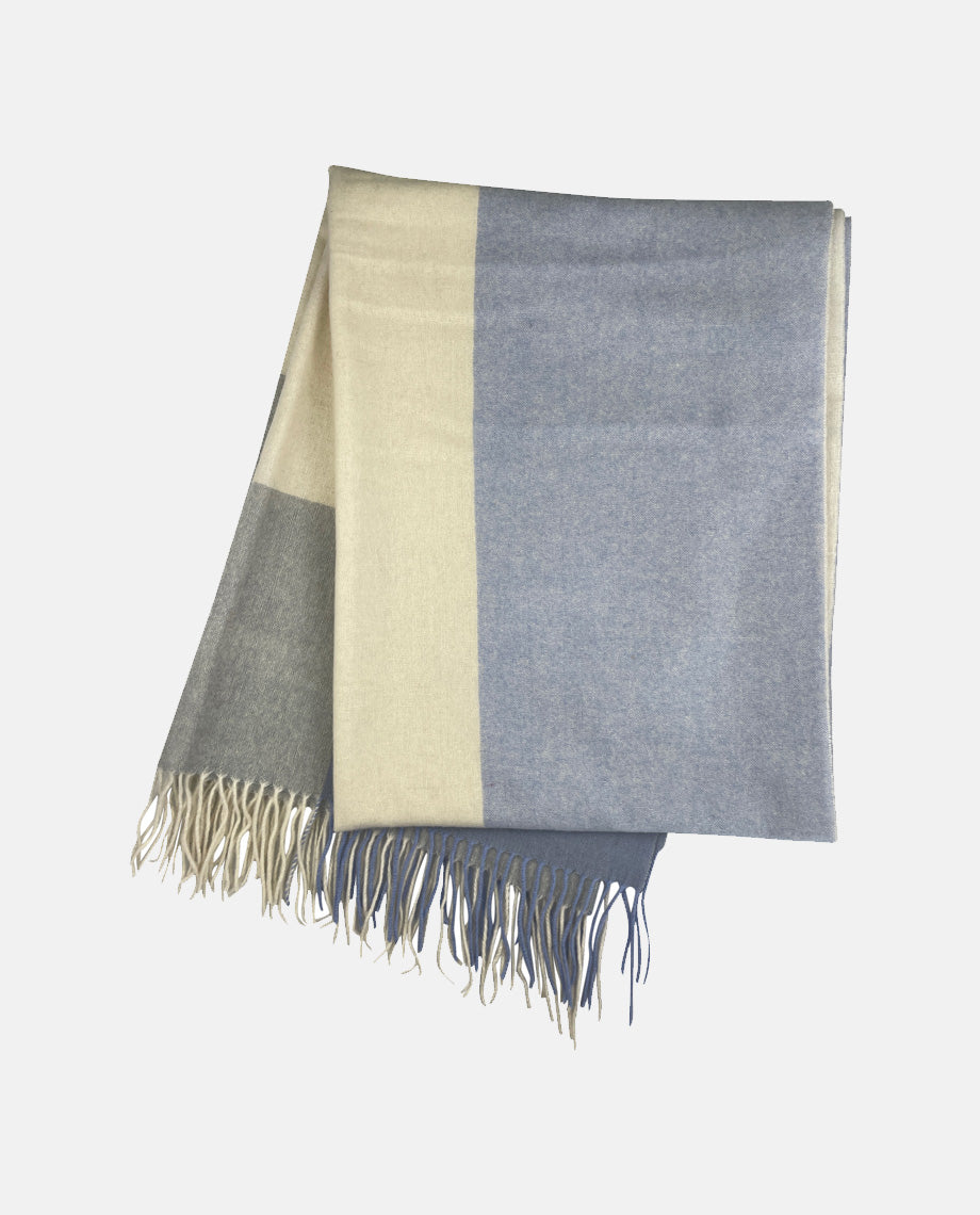 Luxuriously Soft Merino Colorblock Scarf - Blue/Pink/White